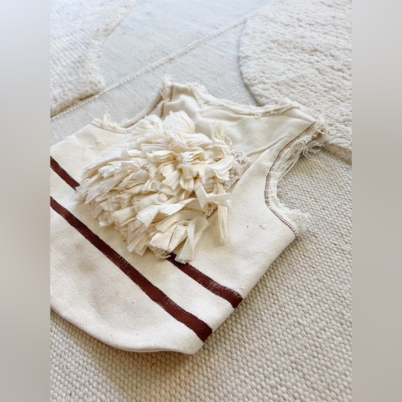 Amae Co OOAK Fringed Western Blanket Camp Striped Vest White Cream Brown 4-5T - Picture 5 of 16